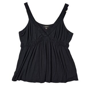 GNW Babydoll Smocked Tank Top M Black Empire Waist V Neck Ruffle Layering